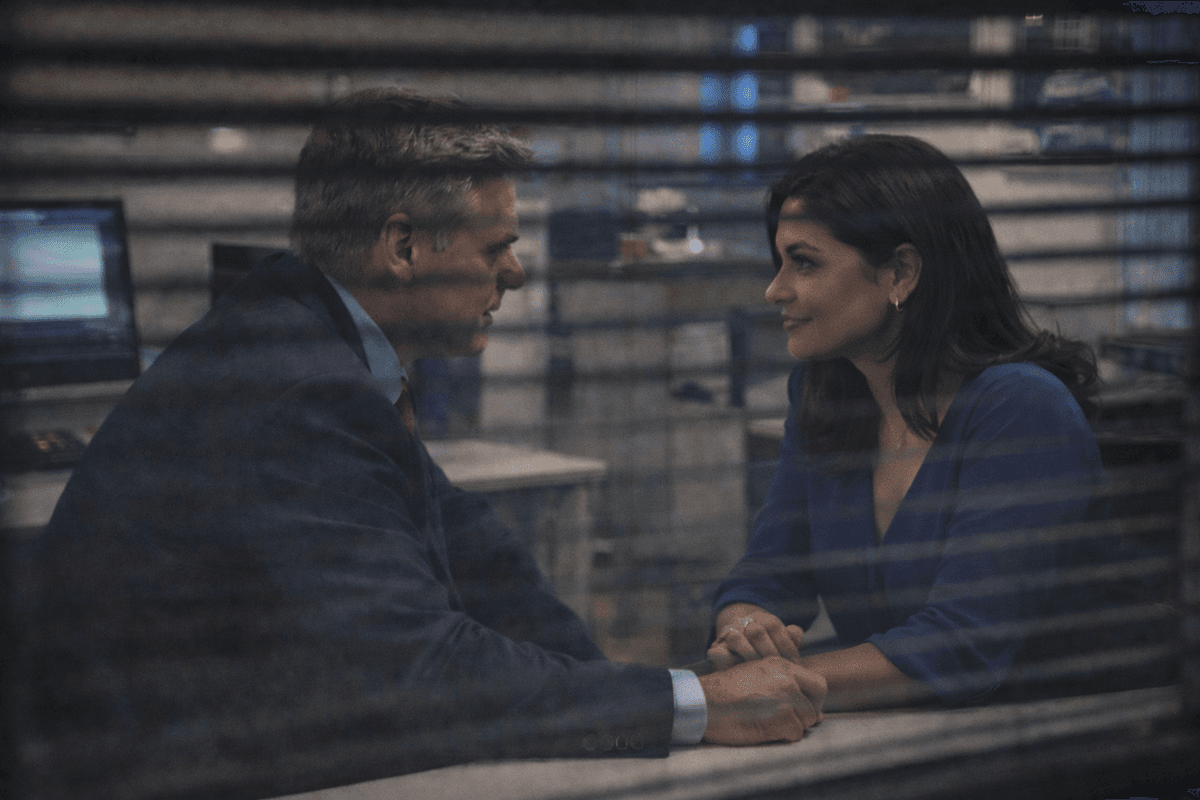 I caught this one through the blinds—always do. You never see the whole picture that way, just enough to make you uneasy.
Hawthorne and Rivera sat close, closer than policy would suggest. The office lights were low, the kind that flatten time and make intentions hard to read. Papers were on the table, sure—but they weren’t the center of gravity. Their posture told the story. Leaned in. Mirrored. Hands resting a little too comfortably in shared space. Conversations like that don’t need to be loud to be intimate.
Rivera wore a blouse that meant business on the surface, but the confidence underneath was unmistakable. She held his gaze without blinking. Hawthorne, usually rigid as a courthouse railing, softened. Shoulders dropped. Jaw unclenched. Men don’t do that unless they trust the room—or the person across from them.
The blinds shifted once, maybe from air, maybe from nerves. When they did, I caught the pause. That half-second where neither spoke. Where decisions get weighed. Where lines get noticed just before someone decides whether to cross them.
Could’ve been strategy. Could’ve been pressure. Could’ve been nothing at all. But I’ve learned this job the hard way: when two people forget the rest of the world exists, it’s never *just* work.
I logged it, shut my notebook, and moved on. Some truths don’t announce themselves. They sit quietly behind glass, waiting for the right angle.